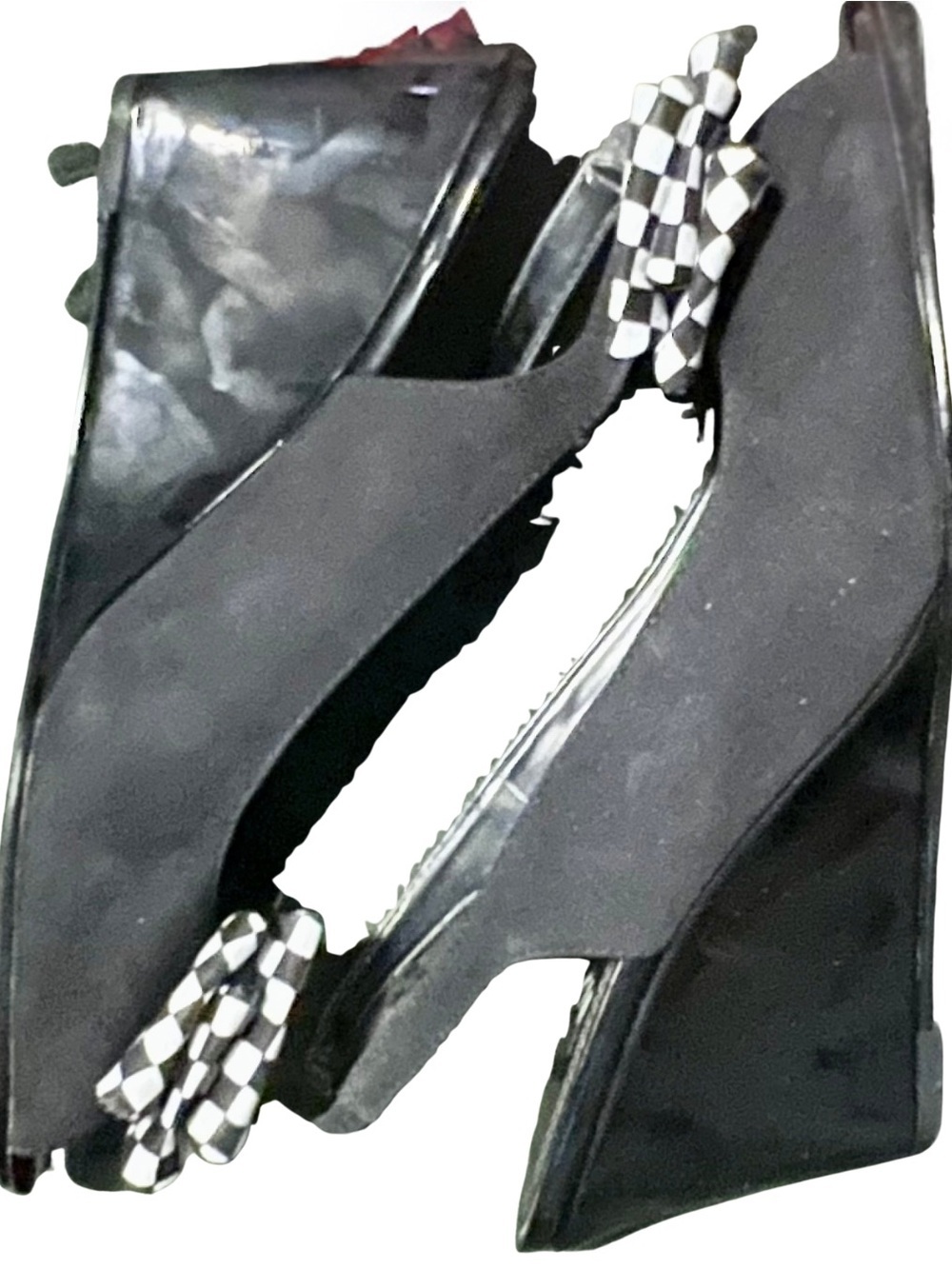 Impo Viola II Black Wedge Slingback Sandals w/ Checker Bow Size 9 - Picture 3 of 8